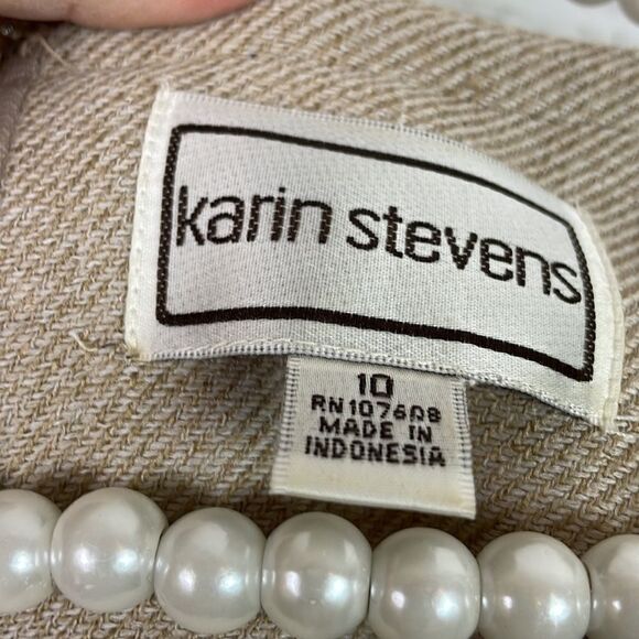 Karin Stevens Dress Cap Sleeve Tan with Zip Pockets Scoop Neck Size 10 - Picture 5 of 8